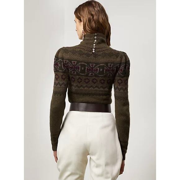 Ralph Lauren Intarsia-Knit Mockneck Sweater Wool Cashmere Hand Knit Sweater L - Picture 12 of 13